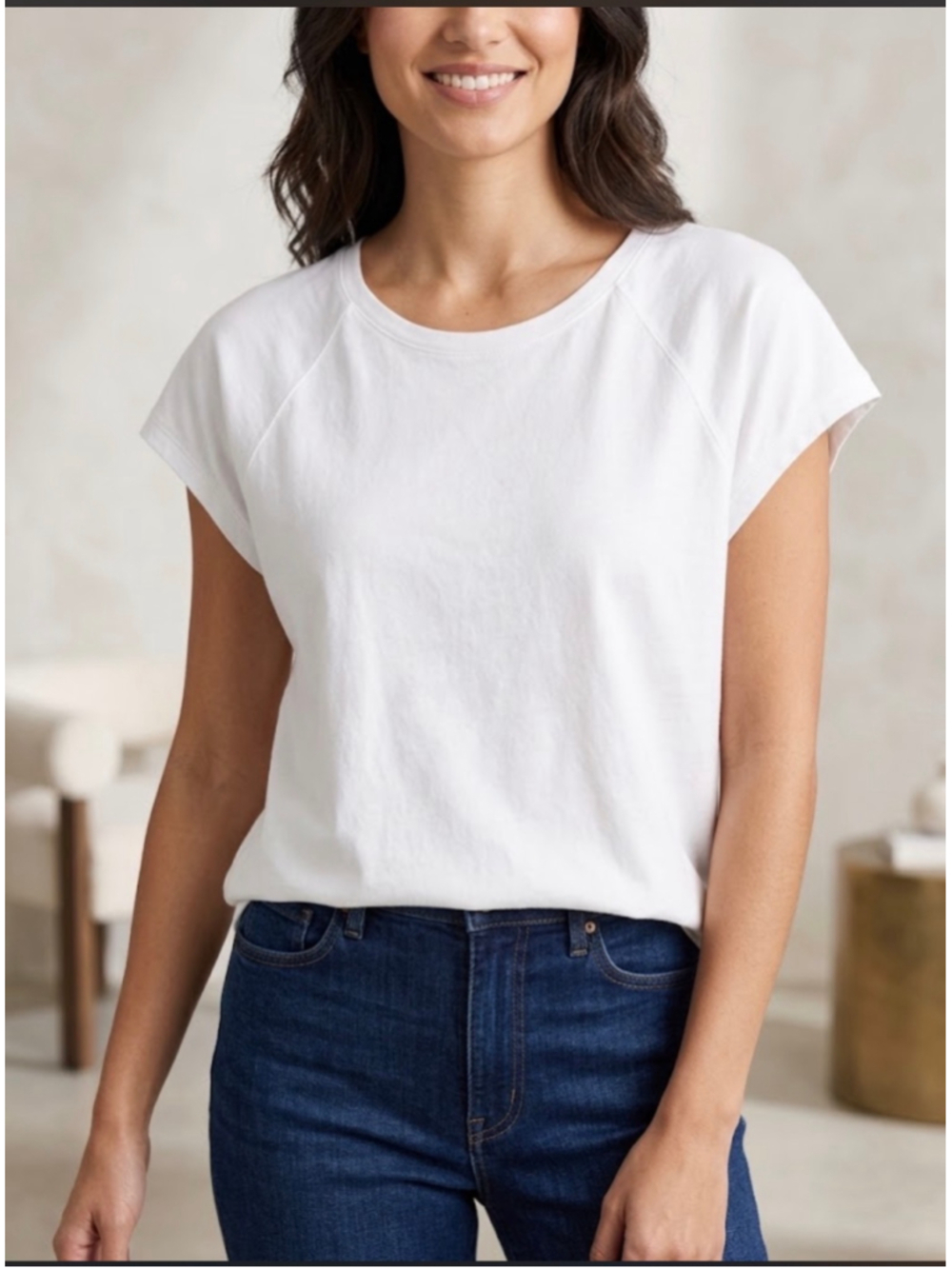 Women's Evereve White Short Sleeve Pima Cotton Tee Size L